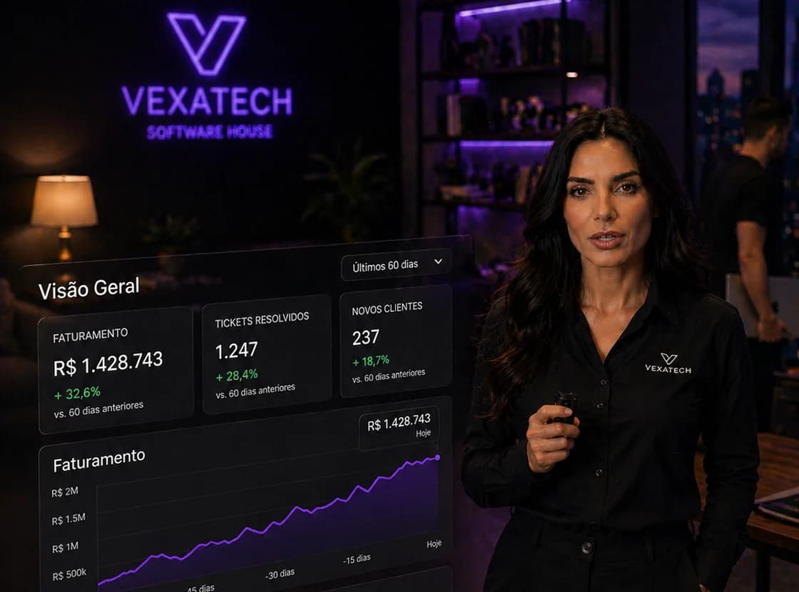 Equipe Vexa em atendimento com painéis de operação